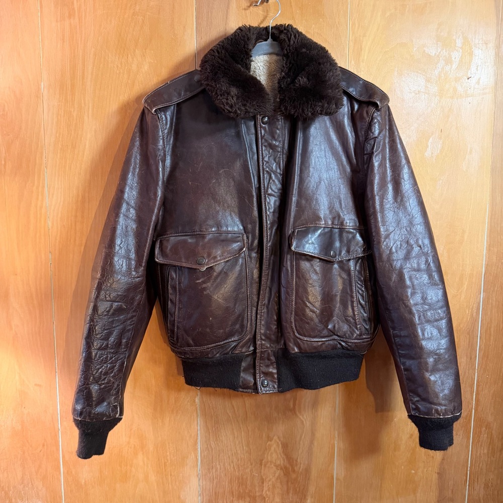 Vintage Schott NYC Brown Leather G-1 Flight Bomber Aviator Jacket Medium